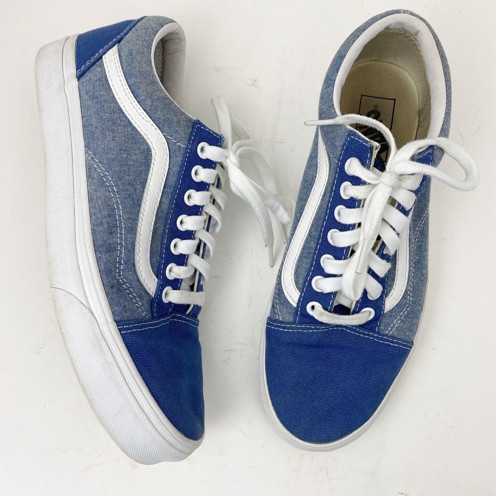 Vans Old Skool Denim Canvas Chambray Low Top Skate Shoes Mens 9 Womens 10.5